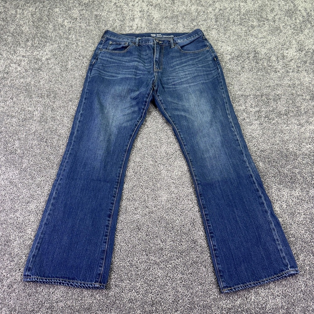 Gap Boot Jeans Mens 36x32 Blue Bootcut Denim Medium Wash Logo Casual Workwear
